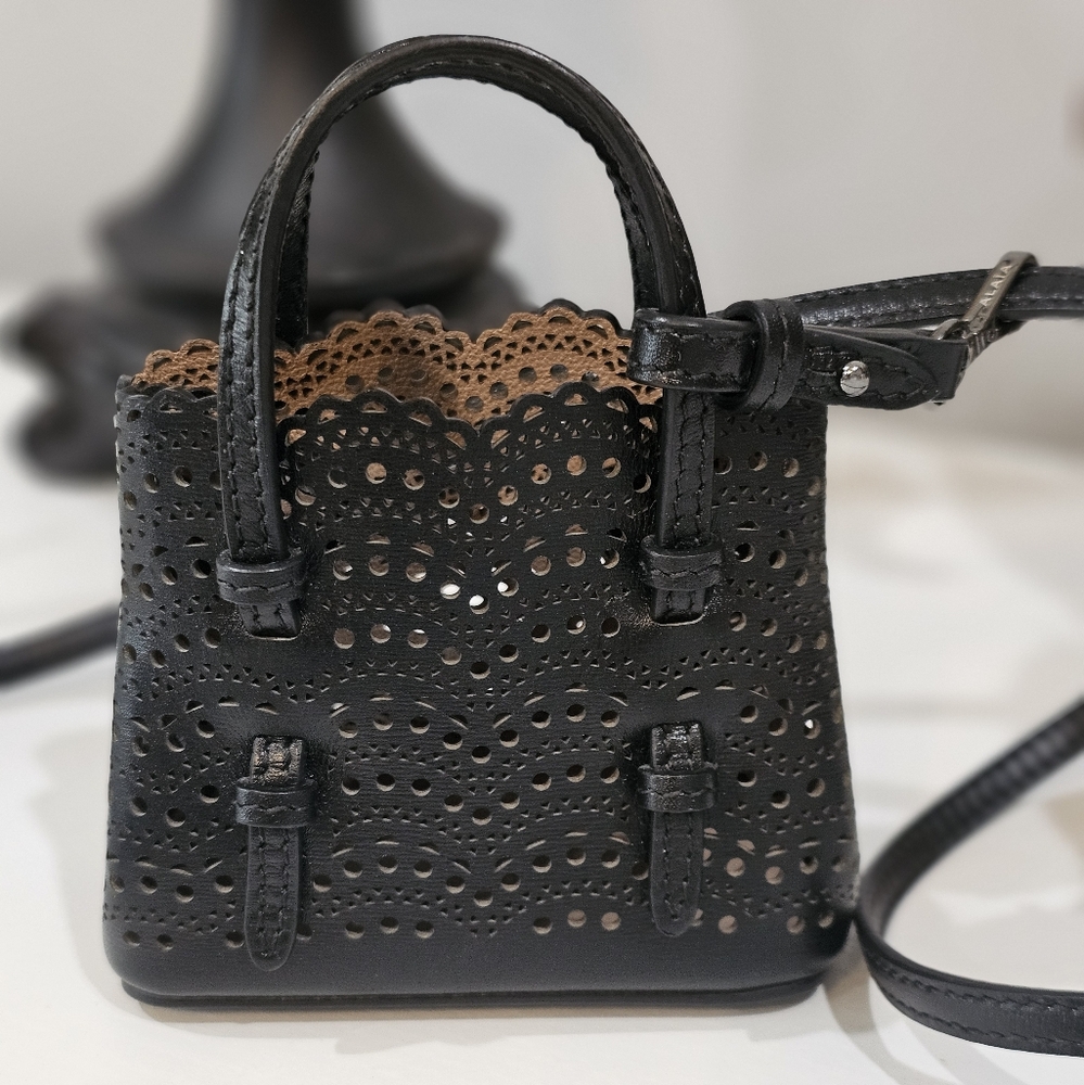 Alaia Micro Mina Tote Bag Vienne Wave Calfskin, Black